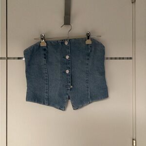 H&M Light Blue Denim Strapless Corset Top